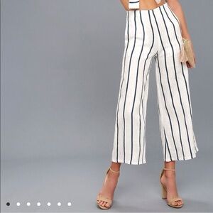 Faithfull The Brand Thomson Stripe Print White and Navy Tomas Linen Pants